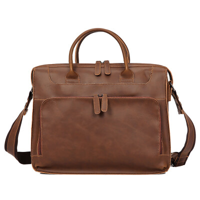 

Fashion Leisure Retro Crazy Horse PU Leather Mens Hand-held Briefcase for Transverse Business Single Shoulder Bag Computer Slant