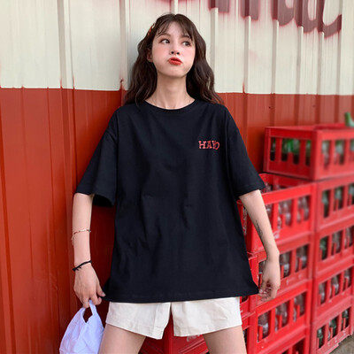

Womens CasualLetter Print Short Sleeve Loose Pullover Simple T-Shirt