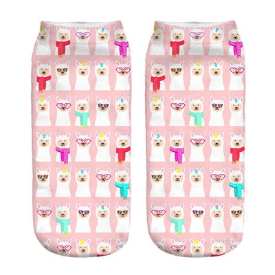 

1Pair Women Low Cut Ankle Socks Funny Llama 3D Printing Socks Cotton Hosiery Printed Alpaca Socks