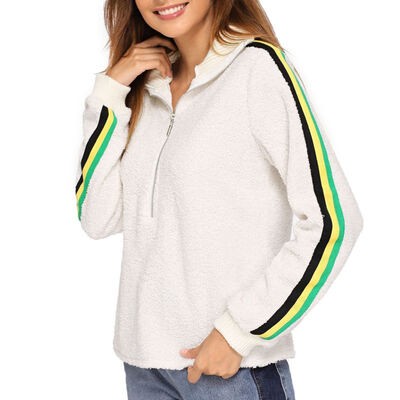 

Women Color Matching Lapel Long Sleeve Zipper Casual Warm Winter Autumn Loose Tops