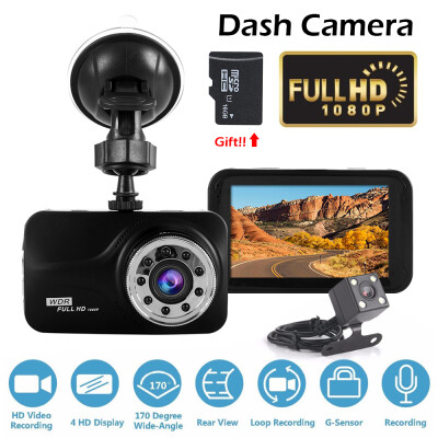 

1080P 3" LCD Vehicle Dual Recording Cameras with 16G Micro SD Card Built In G-Sensor Parking HDR Night Vision