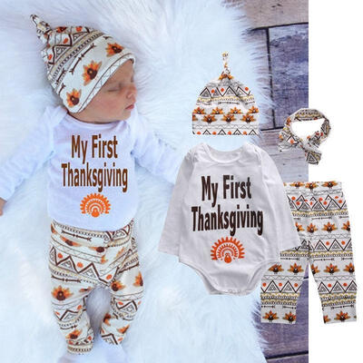 

4pcs Outfits Set Newborn Toddler Infant Kids Baby Boy Clothes Romper TopsPants