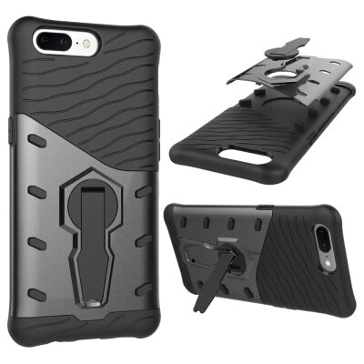 

Case for One Plus 5 Shockproof with Stand 360 Rotation Back Cover Contrast Color Hard PC