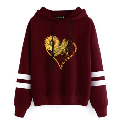 

2019 New Autumn Winter Fashion Women Hoodie Casual Sunflower Print You Are My Sunshine Letter Print Hooded Sweatshirt