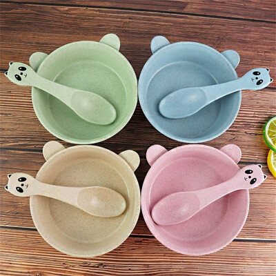 

Feeding Kids Baby Wheat Straw Stalks Flatware Dishes Tableware Bowl Spoon Set