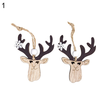 

2Pcs Wooden Christmas Santa Deer Elk Ornament Xmas Tree Pendant Party Decor