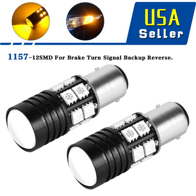 

2 x Amber 3157 3156 High Power 7W 12 Chips LED Tail Brake Light Bulbs 3457 4157