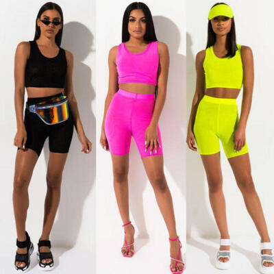 

US 2PCS Sexy Women Sports Romper Crop Top Shorts Jumpsuit Summer Set Outfits