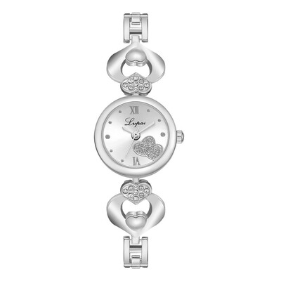 

Best Selling Womens Watches Rose Disc Heart-Shaped Chain Ladies Luxury Quartz Wristwatch Clock Dress Gift Relogio Feminino