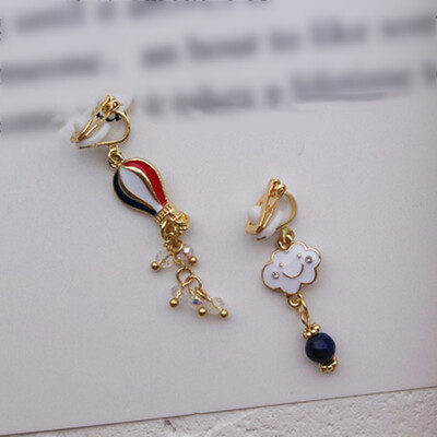 

Cute Hot Long Clip Earrings Crystals Beads Sweet Smile Cloud Earring wihout Piercing For Girls Air Balloon