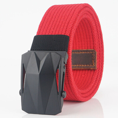 

Smooth Buckle Men belt Black sports car buckle quality Solid Color Canvas belt Weaving Wear resistant Wild Casual belt 115 cm