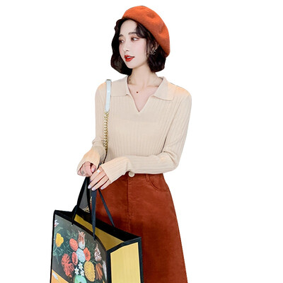 

New Women Long Sleeve V Neck Sweater Knitted Jumper pull femme 2019 Womens Autumn Casual Solid Color Sweaters Pullovers
