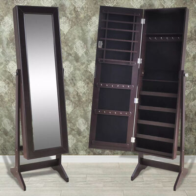

Free Standing Jewelry Cabinet with Mirror Brown