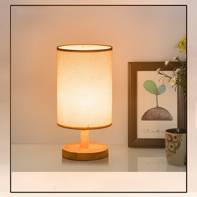 

Siaonvr Wooden table lamp bedside table lamp round linen fabric lampshade