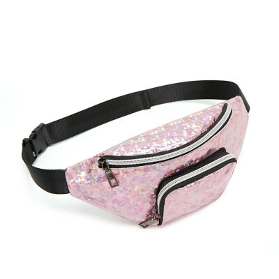 

New Style Women Waist Packs Fashion Solid Glitter Waist Fanny Pack Belt Zipper Waist Bag Bum Pouch Travel Zipper Bags Hot 2019