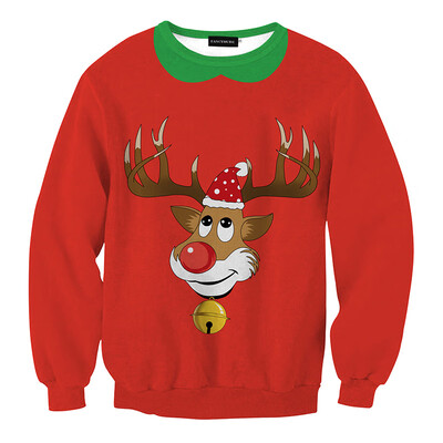 

2019 New Fashion Casual Christmas Santa Claus Deer Snowflake Print Hoodie Long Sleeve Round Neck Pullover For Men Women