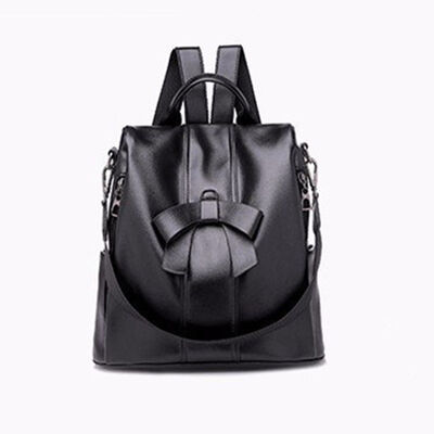 

2018 New Style Fashion Cool Women Bow Girls Ladies Backpack Solid Travel Shoulder Bag Faux Leather Rucksack