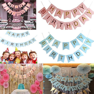 

Pastel Happy Birthday Bunting Garland Gold Alphabet Party Hanging Banner Decor