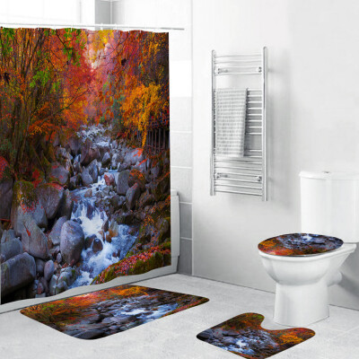 

〖Follure〗4PCS Non Slip Toilet Polyester Cover Mat Set Bathroom Shower Curtain