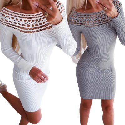 

Women´s Cut Out Dress Autumn Winter Long Sleeve Off Shoulder Short Bodycon Slim Dress