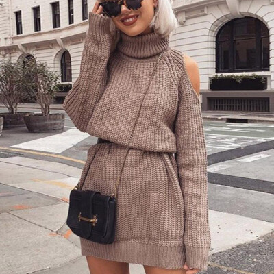 

〖Follure〗Women Winter High collar sexy Strapless Skirt Waist Knitted Pullover Sweater