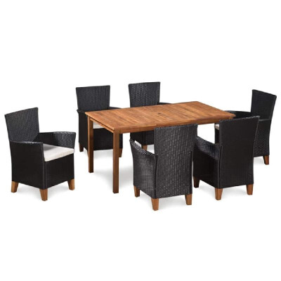 

7 Piece Outdoor Dining Set Poly Rattan Black&Brown