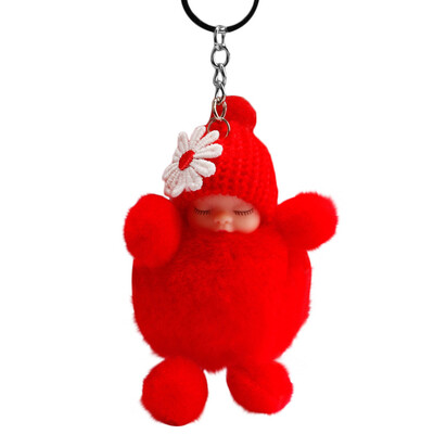 

Siaonvr Cute Sleeping Baby Bowtie Fluffy Pompom Fur Plush Doll Keychain Keyring Key Ring