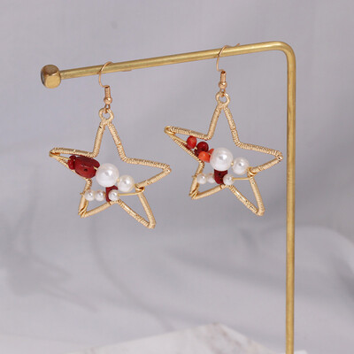 

AOEMAN women trendy simulated pearl statement dangle earrings vintage party jewelry accessories gold color metal drop earrings