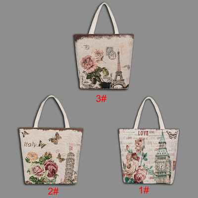 

New Retro Women Floral Canvas Handbag Front Print Zipper Top Shopping Travel Shoulder Bag Tote