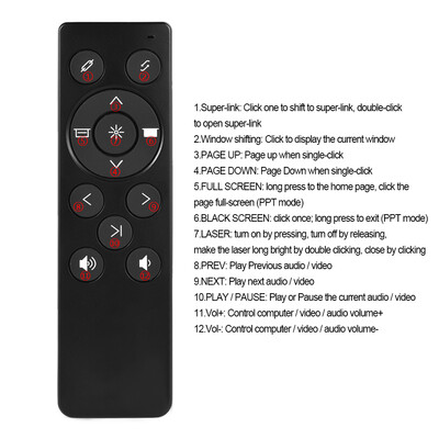 

K2 Laser Pointer RF 24GHz Wireless Multifunctional Presenter PowerPoint PPT Clicker Remote Control Plug&Play Black