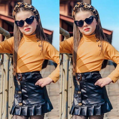 

Toddler Baby Girls Clothes Turtleneck Tops Solid Color Skirt Outfit Set