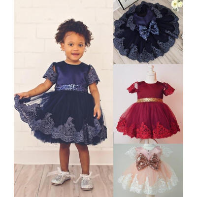 

Infant Baby Girl Birthday Wedding Pageant Party Princess Lace Tutu Flower Dress