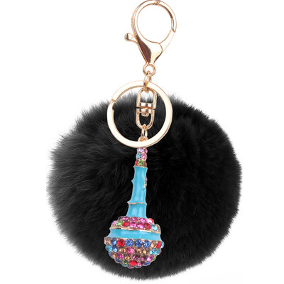 

Plush Rex Rabbit Hair Ball Alloy Keychain Bag Car Mobile Phone Accessories
