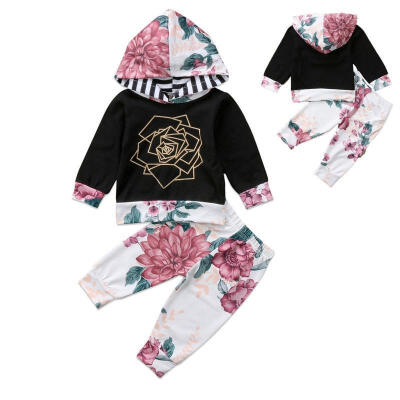 

Floral Baby Girls Infant Outfits Clothes Hooded TopsPants 2pcs Set