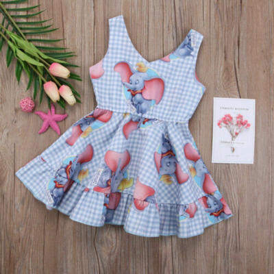 

Summer Toddler Kid Baby Girl Cute Animal Plaid Clothes Skirts Sundress Dress YZD