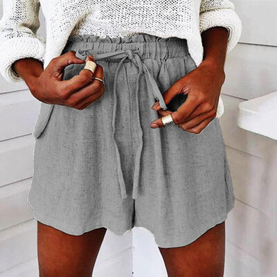

Tailored Fashion Women Summer Solid Elastic Lace Up Cotton And Linen Casual Short Pants