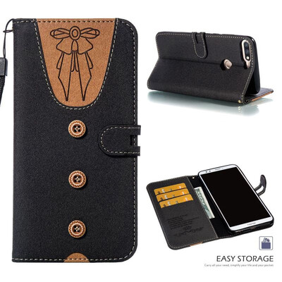 

MOONCASE Huawei Glory 7C stitching embossed womens leather case - black