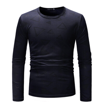 

Toponeto Fashion Mens Needle show Autumn Long Sleeve Casual Fit Cotton Round Top Blouse