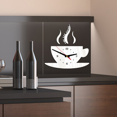 

Gobestart Coffee Shape Removable Diy Acrylic 3D Mirror Wall Sticker Decorative Clock