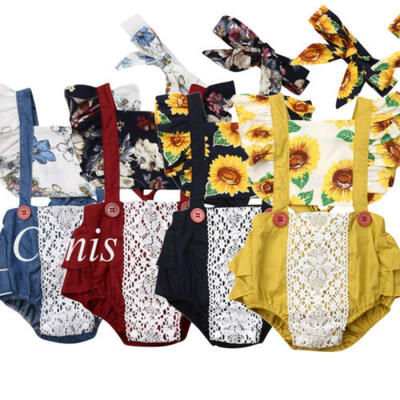 

Newborn Kid Baby Girls SunFlower Ruffle Lace Romper Bodysuit 2Pcs Sunsuit Outfit