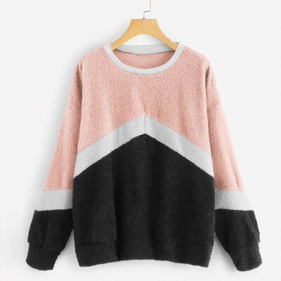 

Tailored Fashion Women Casual Long Sleeve Color Block Blouse Patchwork Sweatershirt Tops