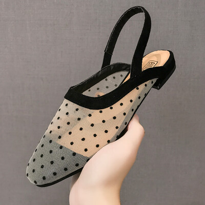 

Sandals Korean version of the fairy wind summer round head with Baotou flat bottom Muller shoes mesh single shoes