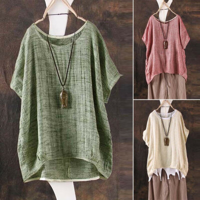 

Plus Size Womens Summer Casual Solid Blouses Loose Baggy Tops Tunic T Shirts