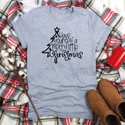 

Tailored Womens Christmas Letter Printed Short Sleeve T-Shirt Tops Blouse