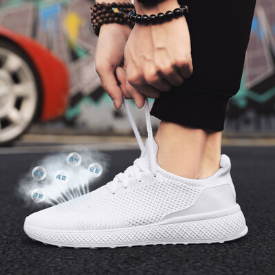 

Mens shoes 2019 new Korean version of black wild mens sports shoes large size 46 breathable flying woven running shoes