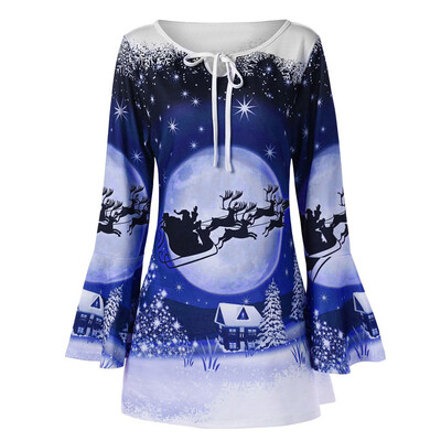 

Tailored Fashion Women Plus Size Merry Christmas Blouse Flare Sleeve Print T-shirt Tops