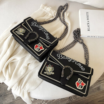 

Qiao Bani 2019 new European&American style fashion embroidery badge chain Bacchus bag shoulder diagonal trend handbags