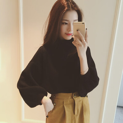 

Womens Half High Collar Lantern Sleeve Top Bottoming Sweater Tops Tights Sweater