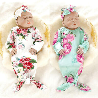 

US Newborn Baby Girl Boy Swaddle Wrap Blanket Sleeping BagHeadband Outfit Set