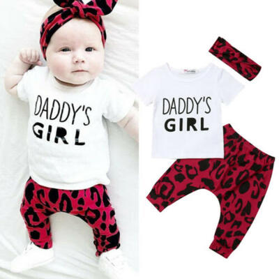 

AU Newborn Baby Girls Clothes Daddys Girl TopsLeopard Pants 3PCS Outfits Set